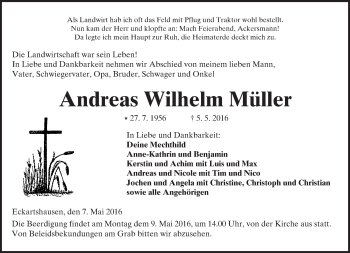 Traueranzeige von Andreas Wilhelm Müller von  Kreisanzeiger