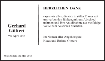 Traueranzeige von Gerhard Göttert von  Wiesbaden komplett