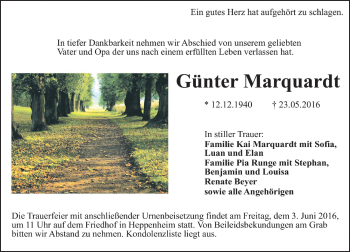 Traueranzeige von Günter Marquardt von Trauerportal Echo Online