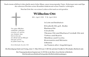 Traueranzeige von Wilhelm Ott von  Wiesbaden komplett