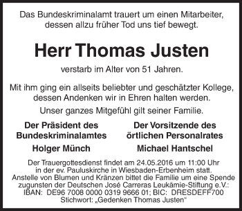 Traueranzeige von Thomas Justen von  Wiesbaden komplett