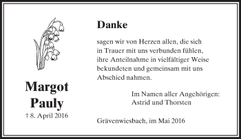 Traueranzeige von Margot Pauly von  Usinger Anzeiger