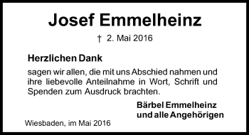 Traueranzeige von Josef Emmelheinz von  Wiesbaden komplett