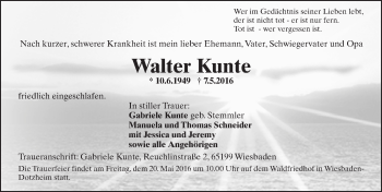 Traueranzeige von Walter Kunte von  Wiesbaden komplett