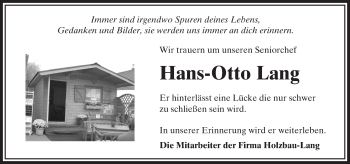 Traueranzeige von Hans-Otto Lang von  Kreisanzeiger