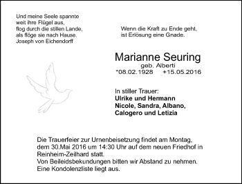 Traueranzeige von Marianne Seuring von Trauerportal Echo Online