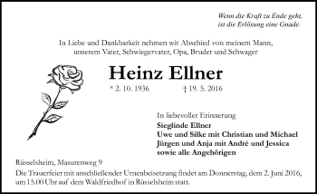 Traueranzeige von Heinz Ellner von  Mainspitze