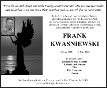 Traueranzeige von Frank Kwasniewski von  Kreisanzeiger