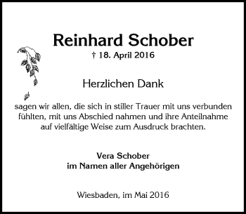 Traueranzeige von Reinhard Schober von  Wiesbaden komplett