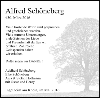 Traueranzeige von Alfred Schöneberg von  Allgemeine  Zeitung Ingelheim-Bingen