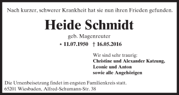 Traueranzeige von Heide Schmidt von  Wiesbaden komplett