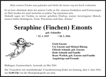 Traueranzeige von Seraphine Emonts von  Kreisanzeiger