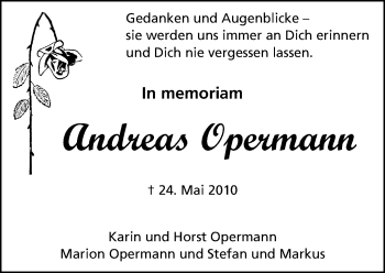 Traueranzeige von Andreas Opermann von Trauerportal Echo Online
