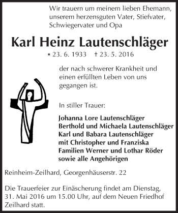 Traueranzeige von Karl Heinz Lautenschläger von Trauerportal Echo Online