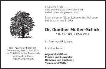 Traueranzeige von Günther Müller-Schick von  Wiesbaden komplett