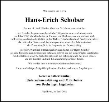 Traueranzeige von Hans-Erich Schober von Trauerportal Rhein Main Presse