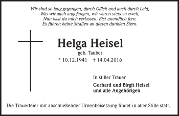 Traueranzeige von Helga Heisel von Trauerportal Rhein Main Presse