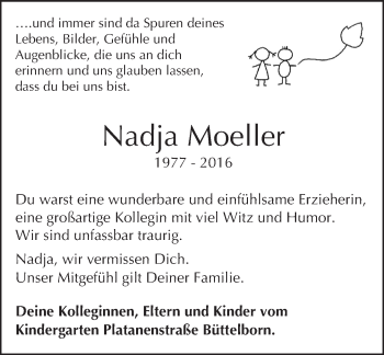 Traueranzeige von Nadja Moeller von Trauerportal Echo Online