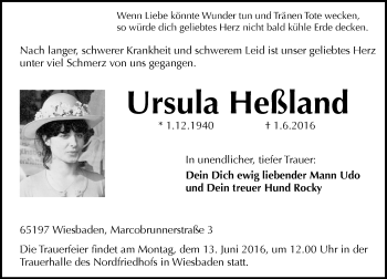 Traueranzeige von Ursula Heßland von  Wiesbaden komplett