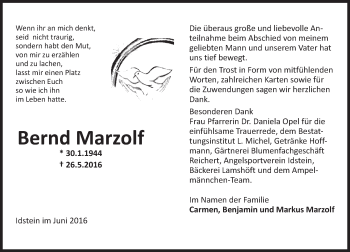 Traueranzeige von Bernd Marzolf von Trauerportal Rhein Main Presse