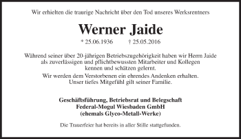 Traueranzeige von Werner Jaide von  Wiesbaden komplett