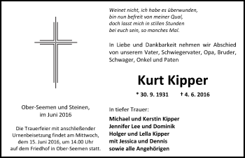 Traueranzeige von Kurt Kipper von  Kreisanzeiger