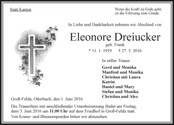 Traueranzeige von Eleonore Dreiucker von VRM Trauer