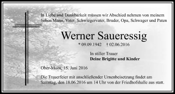 Traueranzeige von Werner Saueressig von VRM Trauer