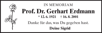 Traueranzeige von Gerhart Erdmann von  Allgemeine Zeitung Mainz