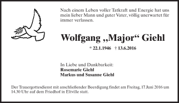 Traueranzeige von Wolfgang Giehl von Trauerportal Rhein Main Presse