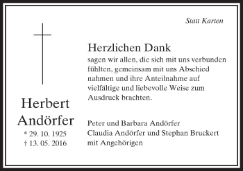 Traueranzeige von Herbert Andörfer von  Usinger Anzeiger