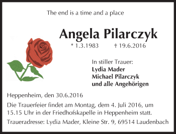 Traueranzeige von Angela Pilarczyk von Trauerportal Echo Online