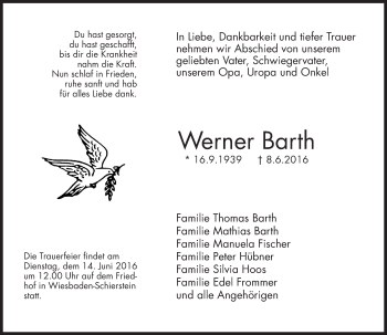 Traueranzeige von Werner Barth von  Wiesbaden komplett