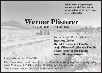 Traueranzeige von Werner Pfisterer von  Wormser Zeitung
