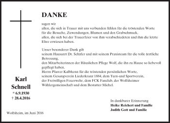 Traueranzeige von Karl Schnell von  Allgemeine  Zeitung Ingelheim-Bingen