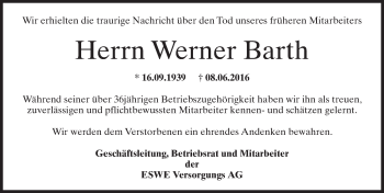 Traueranzeige von Werner Barth von  Wiesbaden komplett