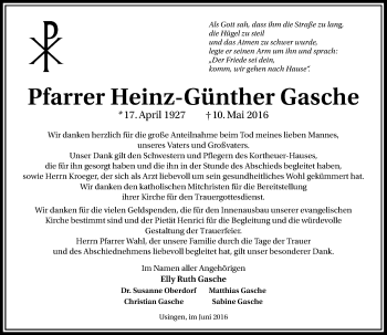 Traueranzeige von Heinz-Günther Gasche von  Usinger Anzeiger