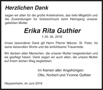 Traueranzeige von Erika Rita Guthier von Trauerportal Echo Online