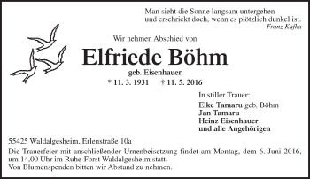 Traueranzeige von Elfriede Böhm von  Allgemeine  Zeitung Ingelheim-Bingen