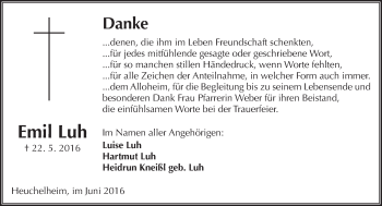 Traueranzeige von Emil Luh von  Gießener Anzeiger