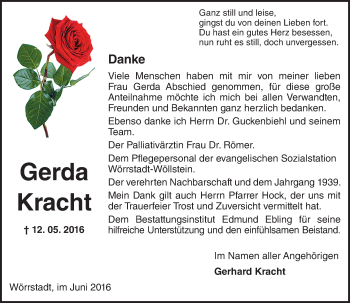 Traueranzeige von Gerda Kracht von  Allgemeine Zeitung Alzey