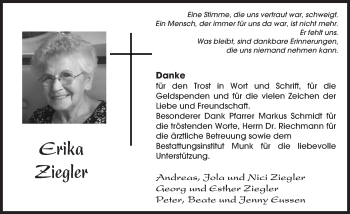 Traueranzeige von Erika Ziegler von  Hochheimer Zeitung
