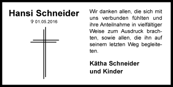 Traueranzeige von Hansi Schneider von Trauerportal Echo Online