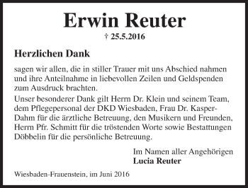 Traueranzeige von Erwin Reuter von Trauerportal Rhein Main Presse