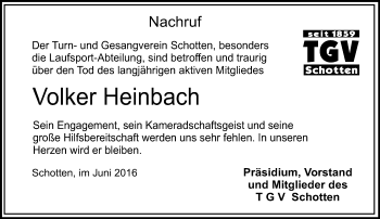 Traueranzeige von Volker Heinbach von  Kreisanzeiger