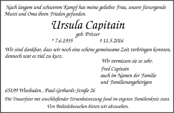 Traueranzeige von Ursula Capitain von  Wiesbaden komplett