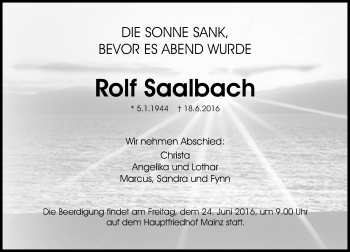 Traueranzeige von Rolf Saalbach von Trauerportal Rhein Main Presse