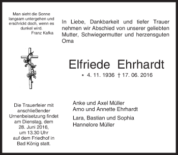 Traueranzeige von Elfriede Ehrhardt von Trauerportal Echo Online