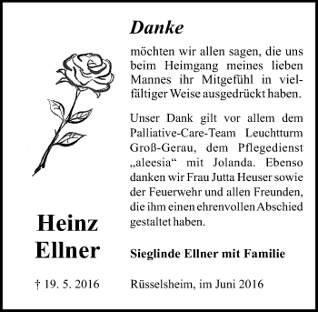 Traueranzeige von Heinz Ellner von  Mainspitze
