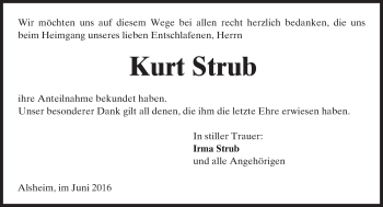 Traueranzeige von Kurt Strub von  Wormser Zeitung